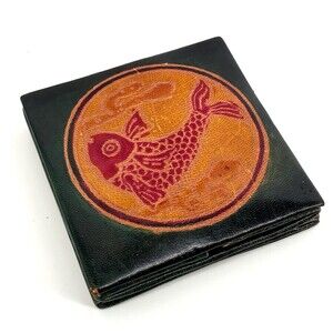 Vintage Pisces Zodiac Embossed Tooled Leather Wallet Coin Purse Astrology (B)